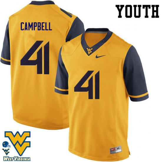 Youth West Virginia Mountaineers NCAA #41 Jonah Campbell Gold Authentic Nike Stitched College Football Jersey VN15Y25CT